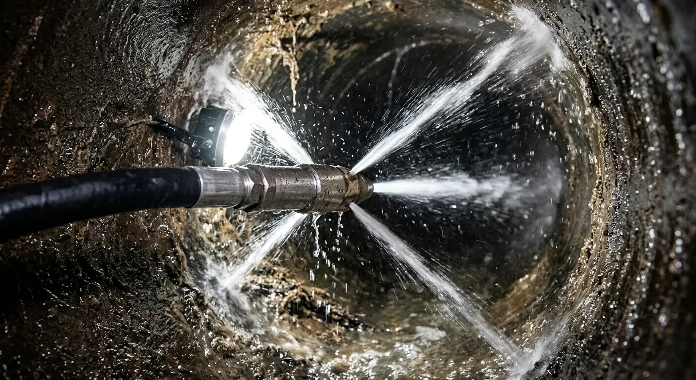 High-pressure hydro jetting nozzle cleaning sewer pipe for Storm Drain Cleaning in Victoria